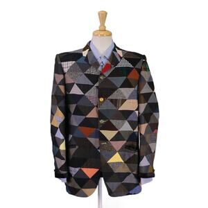 Bespoke Custom Patchworks Diamond Tweed Plaid Wool 4-Btn Blazer Jacket 42R